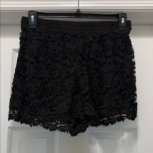 Women's Black Crochet Lace Skort with Elastic Waist